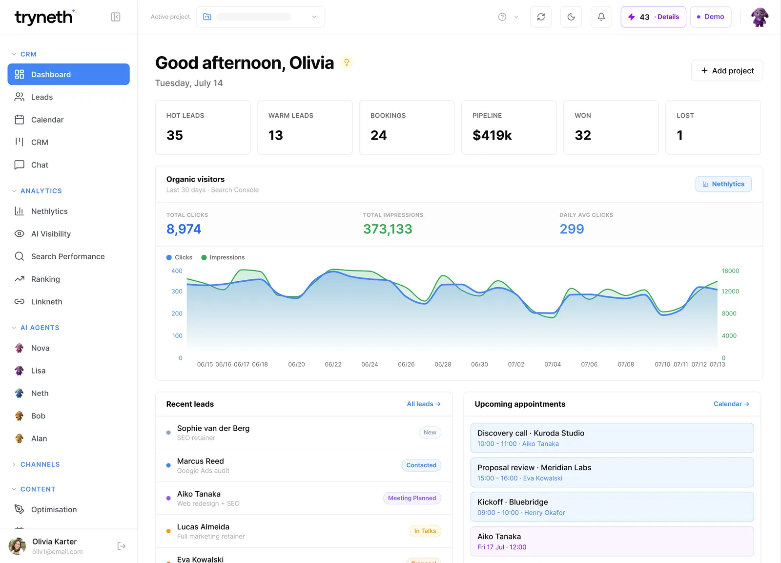 Tryneth dashboard